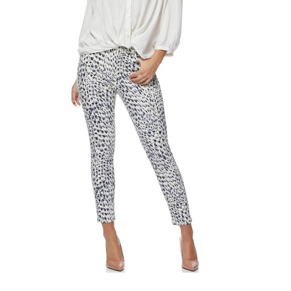 Sofia Vergara Rosa Curvy Ankle Leopard Print Jeans Blue White Size 4 Mob Wife